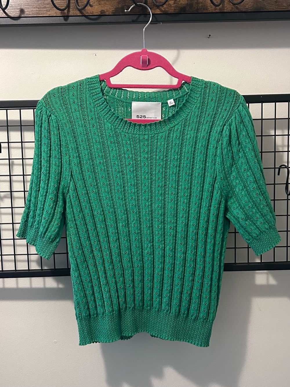 525 America Emerald Green Short-Sleeve Cable Knit Sweater